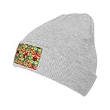 Unisex Beanie-Mütze, Kunst-Stil, Obstdruck, Winter, warm, Strickmütze, lässiger Hut für Erwachsene, Grau, Einheitsgr��e