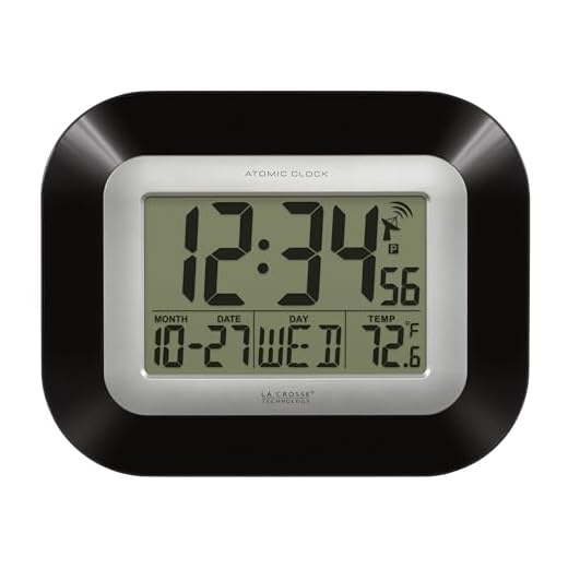 La Crosse Technology WT-8005U-B-INT Atomic Digital Wall Clock with Indoor Temperature, Black,