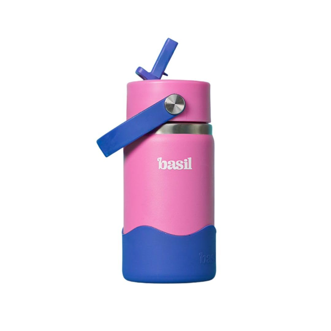 Basil HydraFizz Stainless Steel Insulated Kids Water Bottle for School, 380ml Leakproof Bottle with Straw & Carry Handle, Double Wall Vacuum Thermosteel Bottle for, Sports, Travel & Outdoor Use | Reef