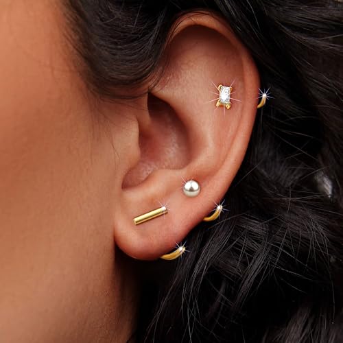 JUANKIKI 9 Pairs 14k Gold Huggie Half Hoop Earrings Backless Earring for women Cartilage Helix Open Hugging Hypoallergenic 316L Stainless Steel earrings Set - image 5