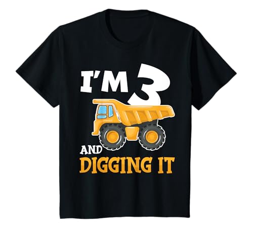 Kids Three 3yr 3rd Birthday Construction Boy 3 Years Old T-Shirt