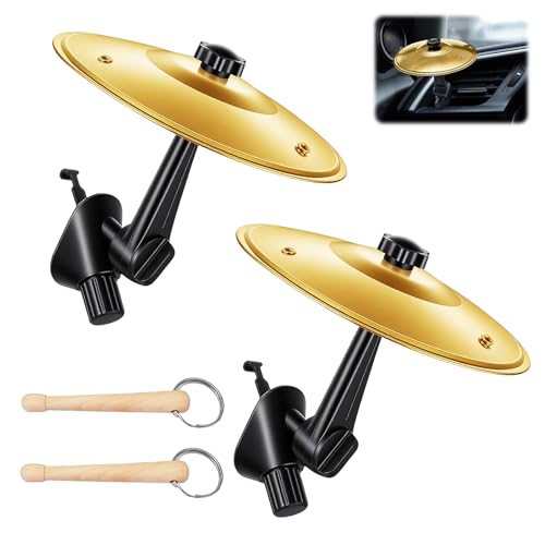 Auto Schlagzeug 2 Stück Mini Becken Schlagzeug Auto Autos Crash Becken mit Schlagbar Drum Cymbals für Auto Schlagzeugs Autos Deko für Alle Arten von Fahrzeugen Schlagzeuger Musikliebhaber(Gold)