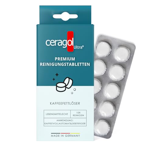 ceragol ultra Premium Reinigungs-Tabletten – Reinigungs-Tabs für alle Kaffee-Vollautomaten und Espresso-Maschinen, effektiver Kaffee-Reiniger, 10 Stück für 10 Anwendungen