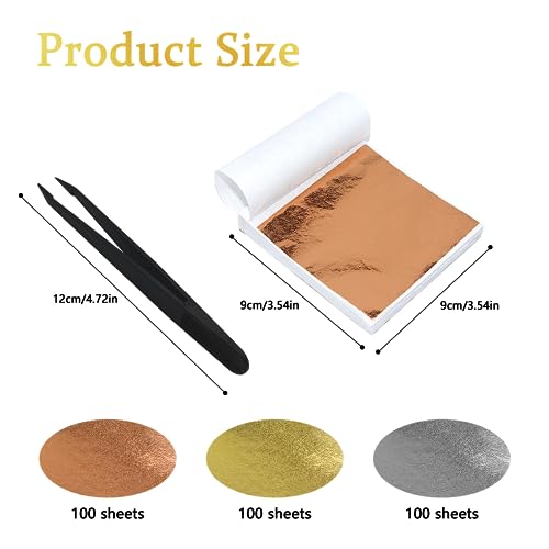 Miniatura 2 de Catell 300 Hojas Pan De Oro Hojas De Imitación De Oro Papel De Oro Manualidades Pan De Plata Para Proyectos De Arte Decoración Artesanal Diy Crafting Decoration De Uñas 9 9cm