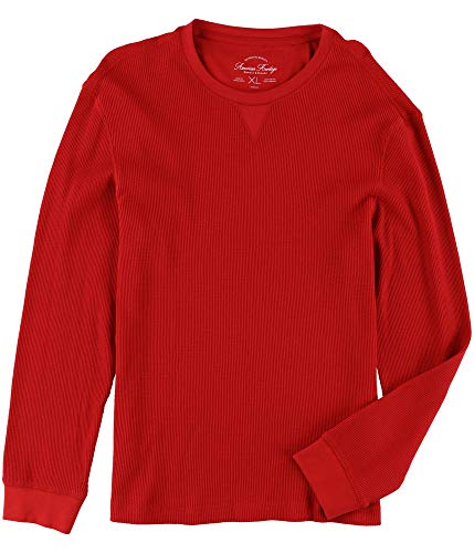 American Heritage Mens Textured LS Basic T-Shirt, Red, X-Large