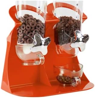 Britshopstop Double Cereal and Dry Food Dispenser with Built in Spill Tray for Home, Kitchen, Counter Tops, Breakfast, Pets, Cat Food, Dog Food, Candy, Pantry, and Meals (Orange),ENY-C9