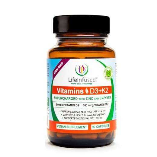 Life Infused Vitamin D3 + K2 Supercharged with Zinc and Enzymes, Help Maintain Healthy Immune System, Bone Health, Emotional Wellbeing, 90 Capsules.