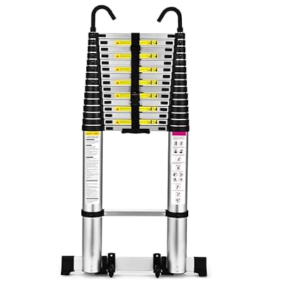 Telescoping Ladder, SocTone 20.3 FT Aluminum Lightweight Extension Ladder with Wheels and Stabilizer Bar, Heavy Duty 330lbs Max Capacity, Multi-Purpose Collapsible Ladder for RV or Outdoor Work