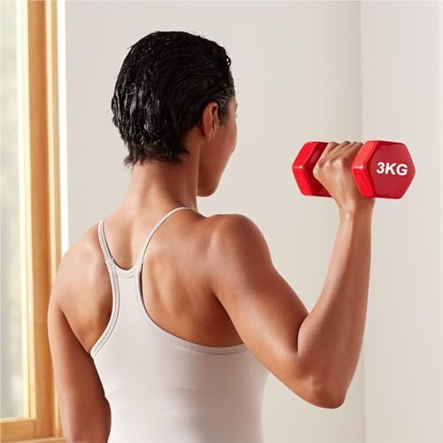 Image of Amazon Basics Vinyl Dumbbell Pair, 2 x 3Kg, Red