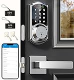 Veise VE06-L Smart Locks with 2 Lever Handle Set, App Control, Keyless Entry Deadbolt for Front Door, Electronic Digital Touchscreen Keypad, Auto Lock, Waterproof, Easy Installation, Satin Nickel