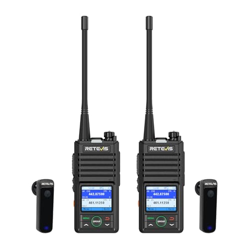 Retevis RB658 Walkie Talkie App, Bluetooth Funkgerät 1800 mAh, KI-Rauschunterdrückung, 1,77-Zoll-Bildschirm, Walkie Talkies mit kabellosem Ohrhörer, für Flotten, Fahrzeugfahren (2 Stück, Schwarz)