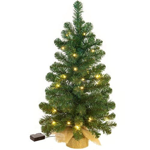 Excellent Trees® CT16103 Künstlicher kleine Weihnachtsbaum Led Jarbo 90 cm mit Beleuchtung - Luxusedition - 80 Lämpchen LED warm weiß | Batterie | Mit Timer Funktion | Tischdeko | Deko Tannenbaum