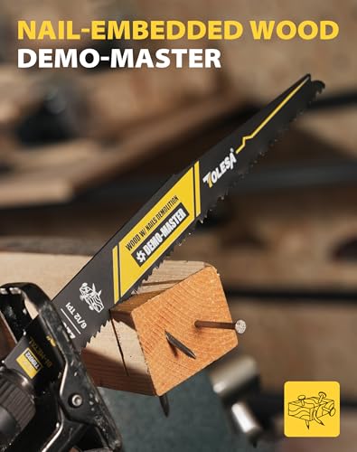 TOLESA 9 Inch 6/12 TPI Reciprocating Saw Blades for Wood and Nail-Embedded Wood Demolition, 25 Pack Bi-Metal Reciprocating Saw Blade for Fast & Smooth Cutting