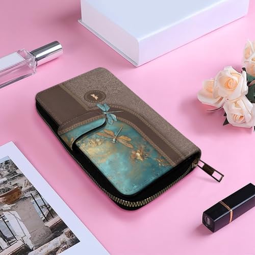 Image of COEQINE Ladies Wallets Pink Leopard Heart Black Printed Leather Phone Long Clutch Purses Check Coin Change Holder