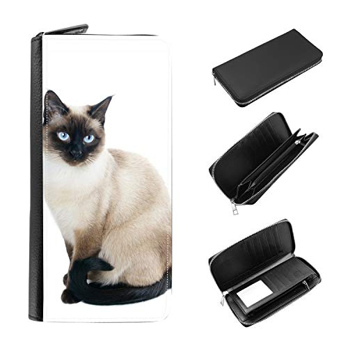 Women's Zip Around Wallet and Phone Clutch - RFID Blocking with Card Holder Organizer - Serious Siamese Cat