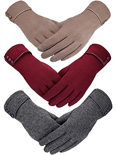 Image of Patelai 3 Pairs Womens Gloves Winter Touchscreen Texting Phone Windproof Gloves Warm Fleece Lined Cold Weather