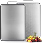Double-Sided Stainless Steel Cutting Board for Kitchen, 16''×11'' Scratch-Resistant Cutting Board for Meat, Vegetables & Fruits, Rust-Resistant Chopping Board with Juice Groove on Both Sides