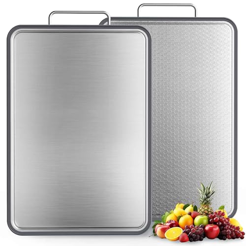 INZOO Double-Sided Stainless Steel Cutting Board for Kitchen, 19''×11.1'' Scratch-Resistant Cutting Board for Meat, Vegetables & Fruits, Rust-Resistant Chopping Board with Juice Groove on Both sides