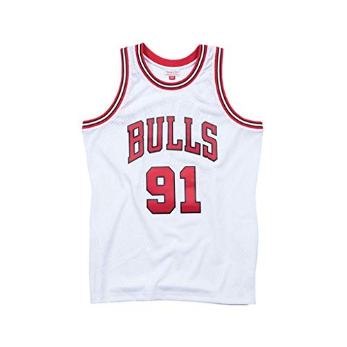 LCY Jersey Basketball - NBA Jersey Bulls # 91 Rodman Respirant Wear Cool résistant Sport Débardeur Unisexe Fan Maillots Swingman T-Shirts,Blanc,M(175CM/65~75Kg)