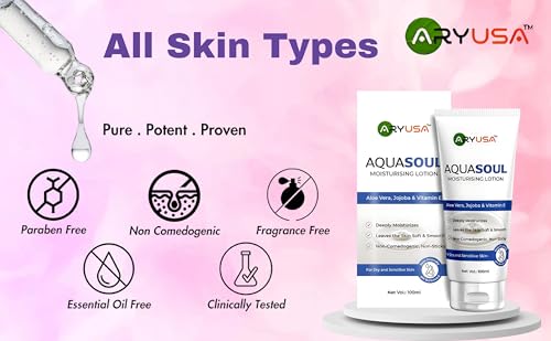 Image of Aquasoul Non-Comedogenic Non-Sticky Moisturising Lotion for Face & Body - 100ml | Control Acne Daily Moisturizer with Aloe Vera, Jojoba Oil & Vitamin E | Hydrating Lotion for Soft & Smooth Skin
