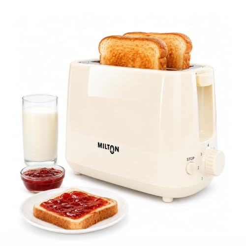 Image of Milton Bread Toaster 2 Slice Auto Pop Up | 7 Level Heating Modes 750 Watts| Auto Shut Off | Removable Crumb Tray | Matt White