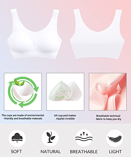 Yacca Girls Seamless Bra Ultra Comfort Soft,Thin Aa Cup,Invisible Dig-Free Teen Bras,Girls Training Bra 8-10 10-12 12-14 14-16 16-18 Years Old White #TOP4