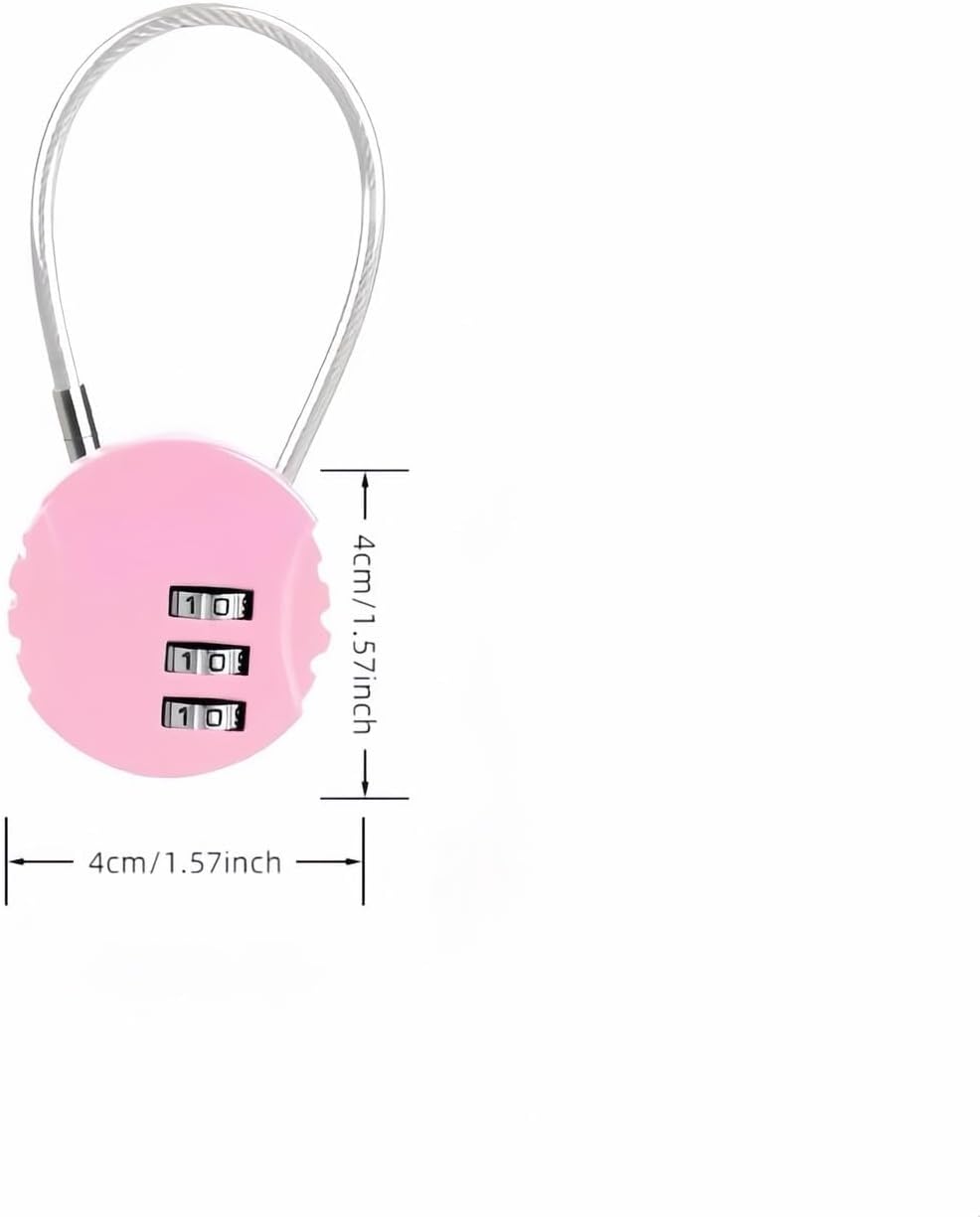 Combination Cable Lock Portable Wire Lock Small Padlock for Gym Locker Luggage Backpack Helmet Bike Basket Lock Pink