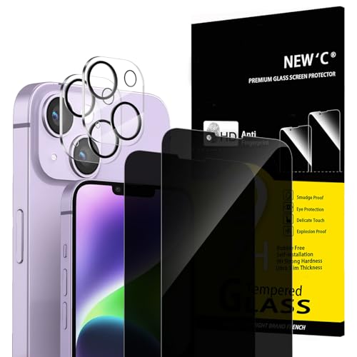 NEWC 2 x Sichtschutz für iPhone 14 Plus für Panzerglas (6 7 Zoll) und 2x Kamera Panzer Schutz Glas Kameraschutz für iPhone 14 Plus (6 7 Zoll) - 28 Grad verbesserter Sichtwinkel- kratzfest