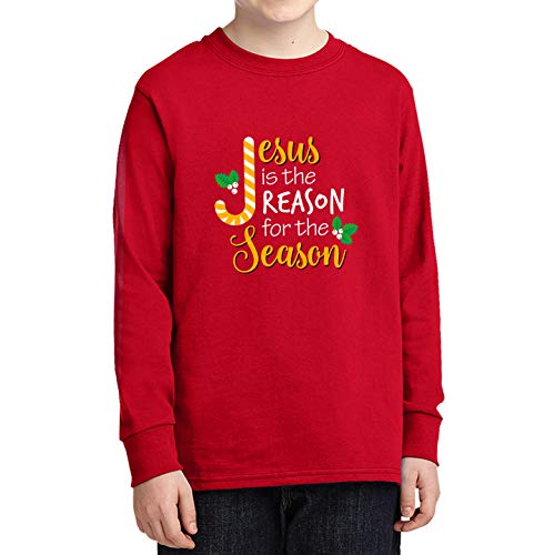 Jesus is The Reason for The Season Christmas Candy Cane Youth Boy Girl Long Sleeve T-Shirt3