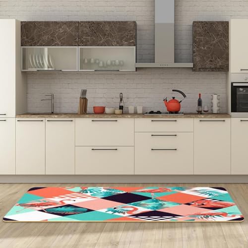 2 alfombrillas de cocina VAPOKF geométricas con flamencos 3