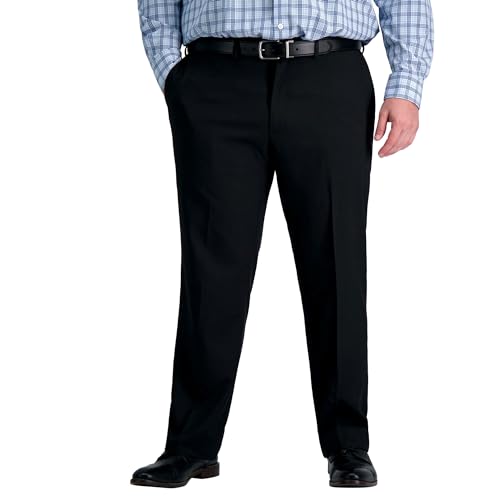 Haggar Men's Premium Comfort Dress Pant-Straight Fit Flat Front Reg. and Big & Tall, Black-BT