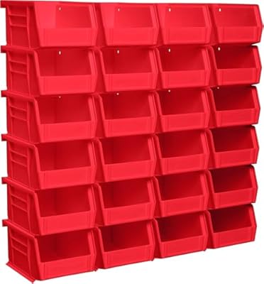 Akro-Mils 30210 AkroBins Plastic Storage Bins, Space-Saving Stackable Bins for Garage, Pantry, Craft Organization, 5-" x 4-" x 3-", Red, 24-Pack