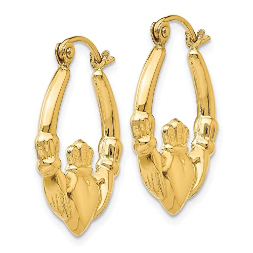 14K Yellow Gold Polished Claddagh Hoop Earrings2
