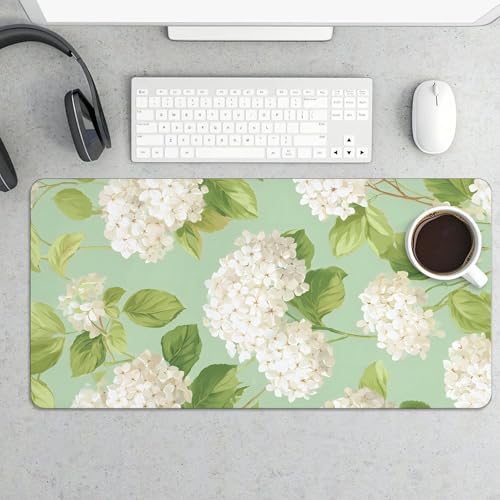 Image of Green Hydrangea Flower Extended Gaming Mouse Pad, with Stitched Edges Large Mouse Pad Desk Protector, Rubber Base Mousepad Keyboard Mouses Mat for Work Game Office Home- 32 inch X 16 inch Inch