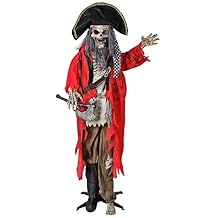 Generic 6 Ft. Standing Animated Plastic Skeleton Pirate Halloween Decoration | Talking Life-Size Pirate Prop for Haunted House, Yard, Party Decor