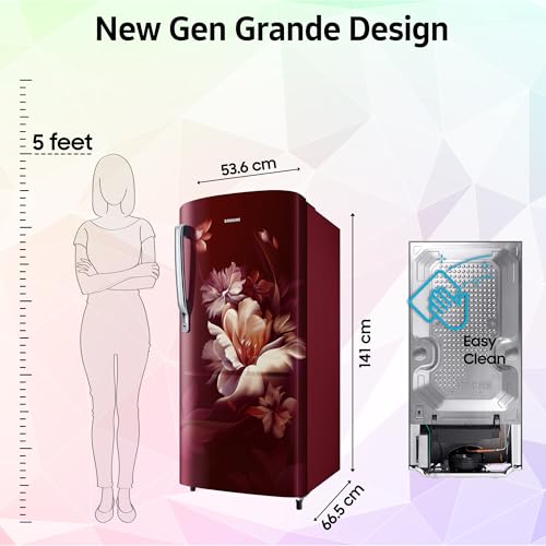 Samsung 223 L, 3 Star, Digital Inverter, Direct-Cool Single Door Refrigerator (RR24H2723RZ/NL, Midnight Blossom Red, Single Touch Defrost, 2026 Model) view 2