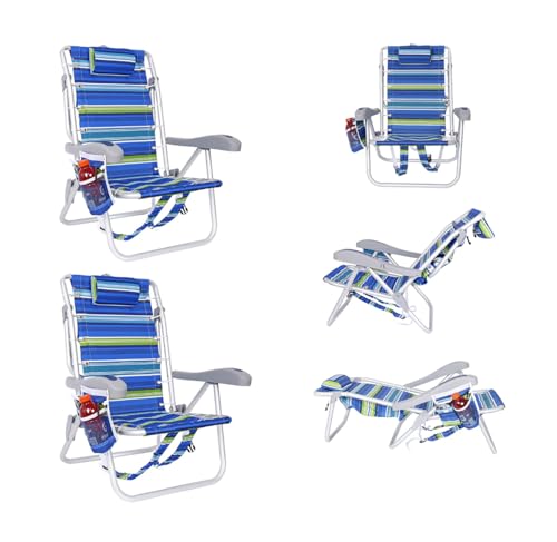Ultimate Heavy Duty Aluminum Folding Backpack Beach Chair for Adults | Lay Flat, 5 Reclining Positions | Removable Insulated Cooler Pouch | 300 lbs Weight Capacity