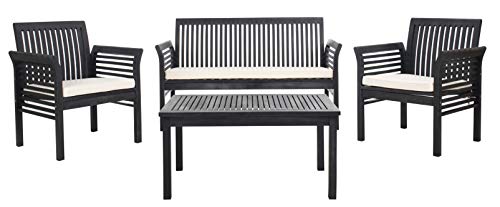 SAFAVIEH Outdoor Collection Carson Black/ White Cushions 4-Piece Conversation Patio
