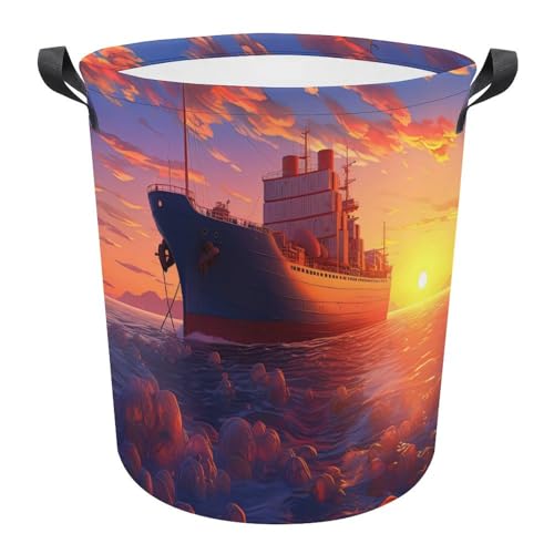 Cesta ropa sucia para dormitorio y baño con estampado náutico de barcos 2