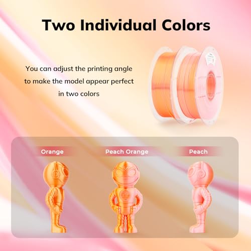 Image of AMOLEN Silk PLA 3D Printer Filament, Dual Color Pink Orange PLA 1.75mm, Shiny Color Change Filament 3D Printing PLA Filament for Most FDM 3D Printer, 1kg Spool(2.2lbs), Peach Orange