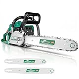 62cc Gas Chainsaw, 20 Inch 14 Inch Chain Saw, Gas Powered Chainsaws, 2-Stroke 3.5-HP Gasoline Power Chain Saws with Automatic Oiler for for Wood Cutting and Tree Trimming, Easy-Start, Green