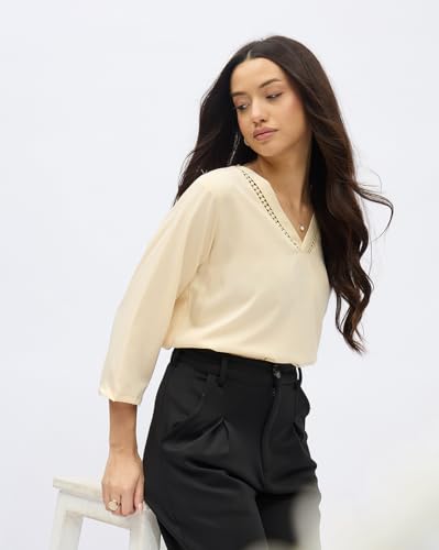 Image of SheWill Printed Top with Contrast Tipping - Stylish Ethnic & Western Tops for Women - Summer Travel Wear, Trendy Tops for Jeans, Lightweight & Comfortable Casual Wear