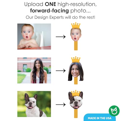 Big Dot of Happiness Personalized Crown Fun Face Cutout Paddle - Custom Photo Head Cut Out Photo Booth and Fan Prop - Upload 1 Photo - 1 Piece
