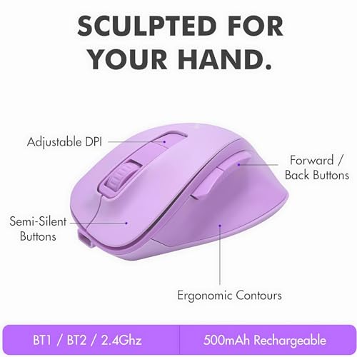 X9 Ergonomic Keyboard and Mouse Wireless Combo - Purple Keyboard and Mouse Wireless, Bluetooth/2.4G Split, Wrist Rest, Rechargeable, Silent Ergo Keys - PC, Mac, iOS, Android by X9 Performance - Image 9