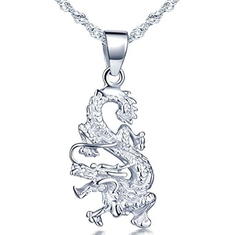 Infinite U 925 Sterling Silver Women's Chinese Dragon Pendant Necklace with 45cm Chain Cover