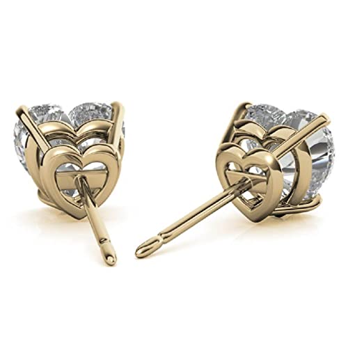 Yellow Gold Handmade Moissanite Earring, 4 Tcw Heart Cut Stud Earring, Love Shaped Solitaire Diamond Earring For Women, Engagement/Wedding Gifts, Push/Screw Back, 10K/14K/18K Solid Gold Earring #TOP1