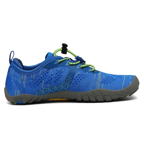 SAGUARO Kinder Barfußschuhe Traillaufschuhe Jungen Mädchen Trainingsschuhe Zehenschuhe Atmungsaktiv rutschfest Walkingschuhe Laufschuhe Schnell Trocknend Badeschuhe, Blau 31 EU