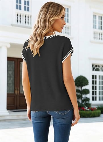 Image of SAUKOLE Women's Sweater Vest Casual V Neck Cap Sleeve Knit Pullover Tops | 2026 Spring Clothes, Soft Knit Shirts, Short Sleeves T-shirts, Tunic Blouses, Sweater Tank Tops