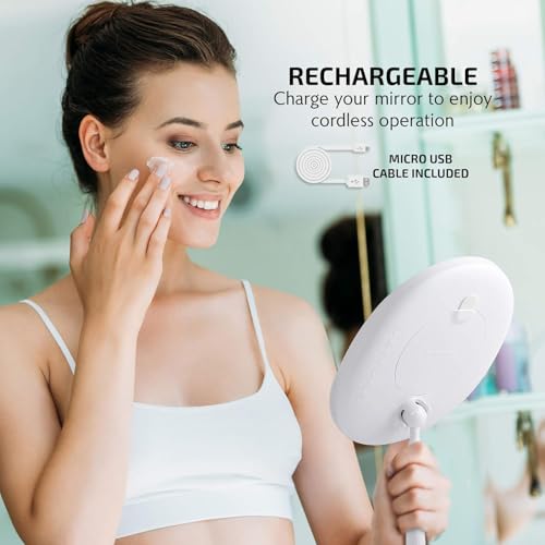 Image of OVENTE 9 inch Rechargeable Lighted Tabletop Vanity Makeup Mirror, White MOT22W