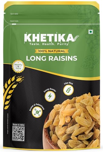 Image of Khetika Premium Long Raisins 200g | Dry Fruits, Dried Kishmish, Dry Grapes, Kismis, High in Potassium, Seedless Raisins, No Added Colour